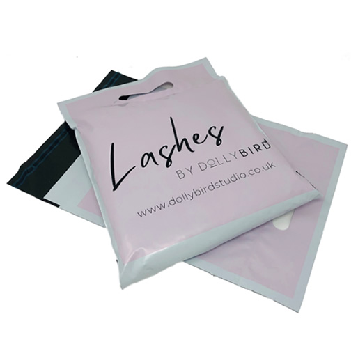 Pale Pink Carry Handle Printed Mailing Bag
